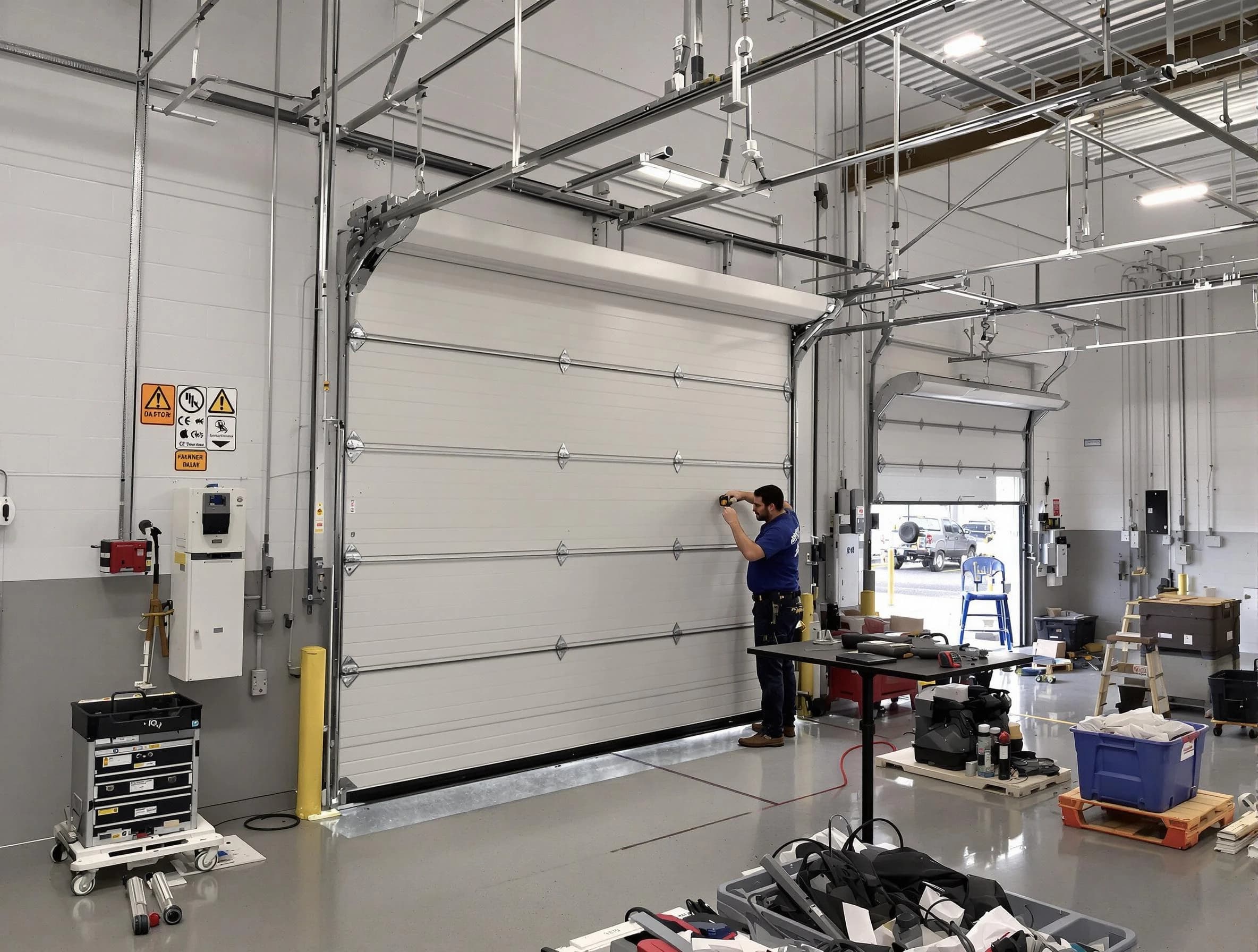 Commercial garage door repair being performed by Mansfield Garage Door Repair expert in Mansfield