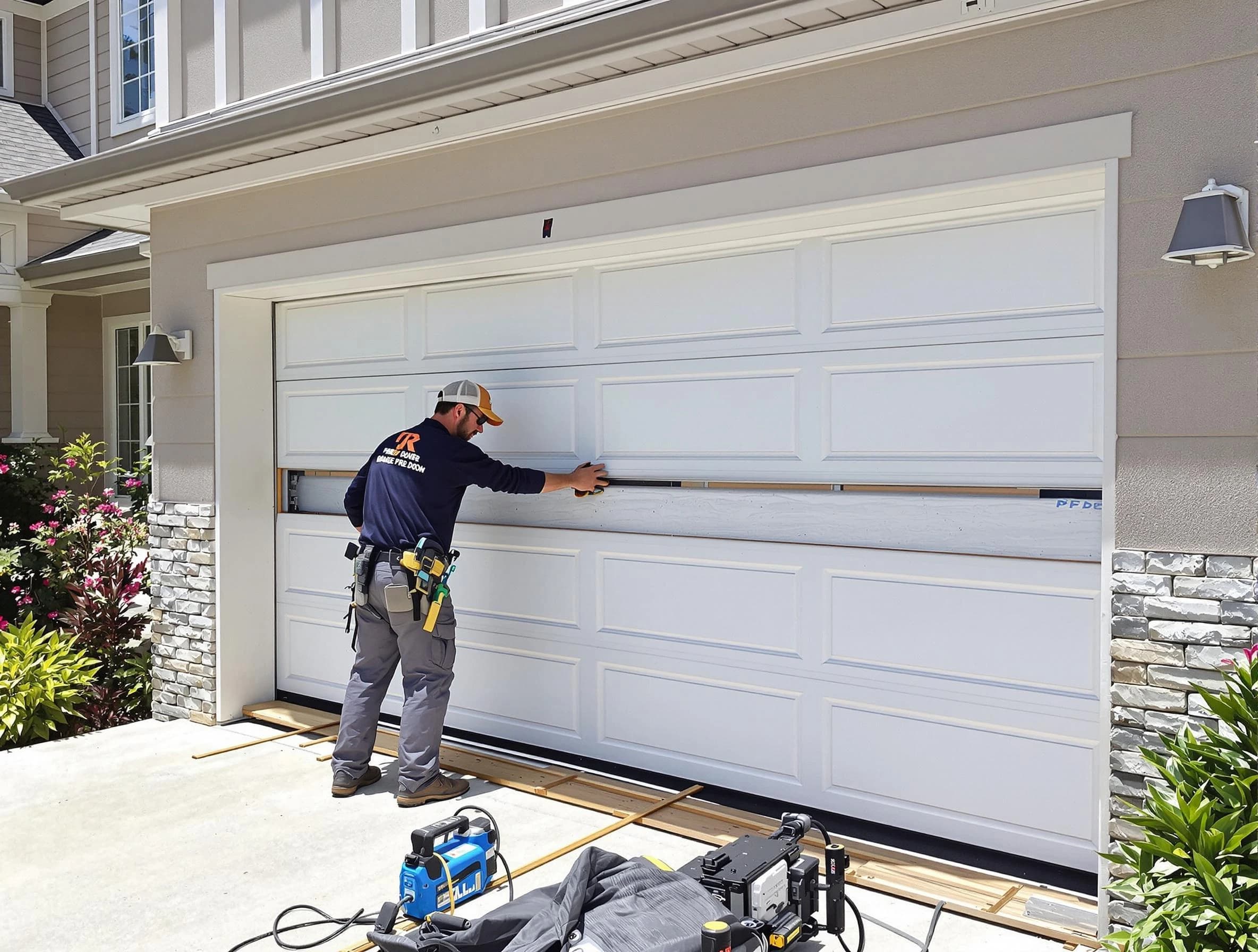 Mansfield Garage Door Repair team performing complete garage door replacement at Mansfield residence