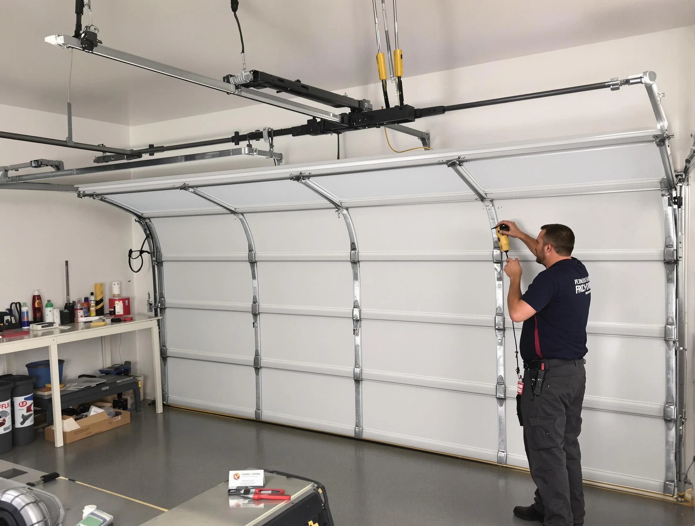 Mansfield Garage Door Repair certified technician performing overhead door system repair in Mansfield