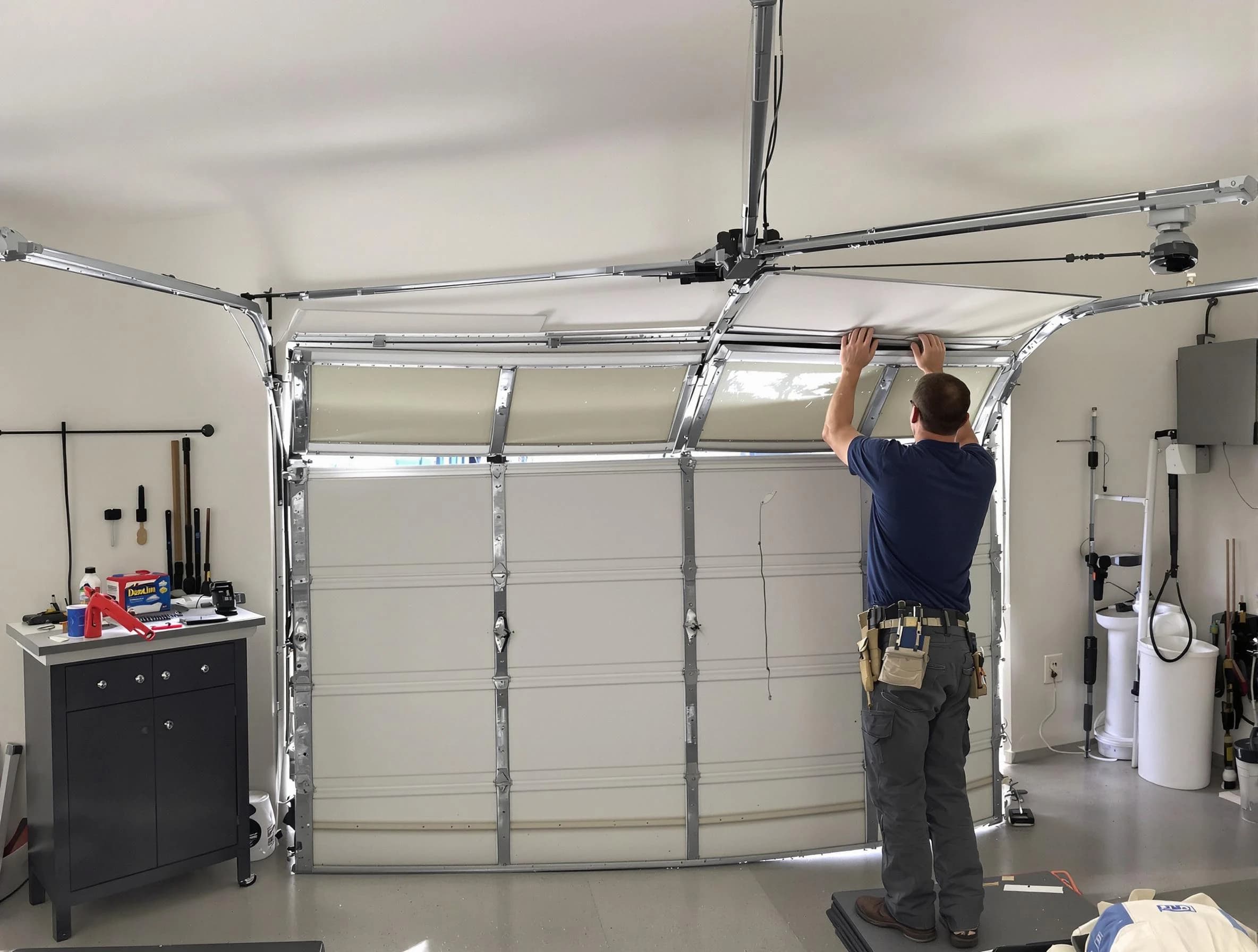 Mansfield Garage Door Repair specialist performing precise section replacement on Mansfield garage door