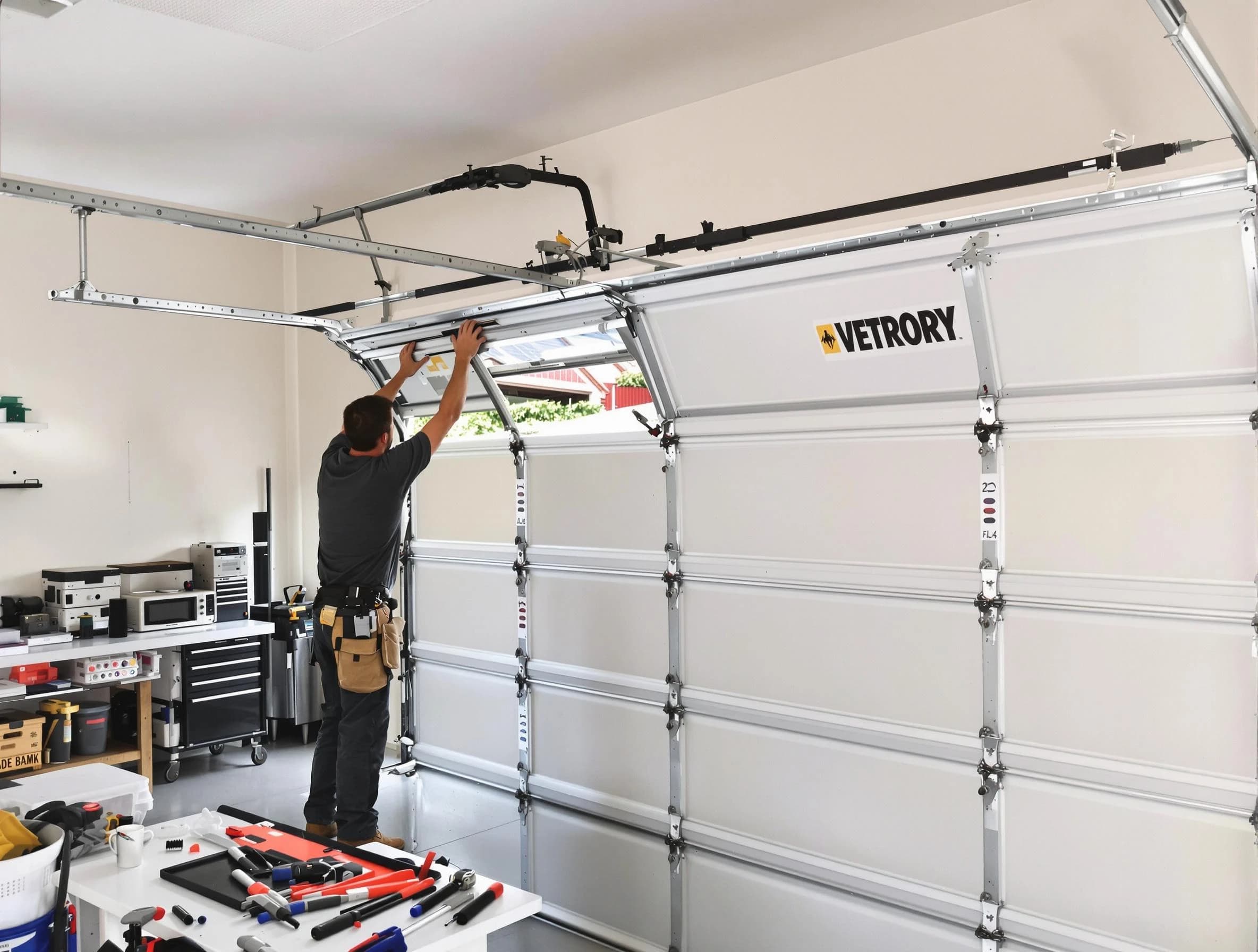 Mansfield Garage Door Repair technician performing section replacement in Mansfield