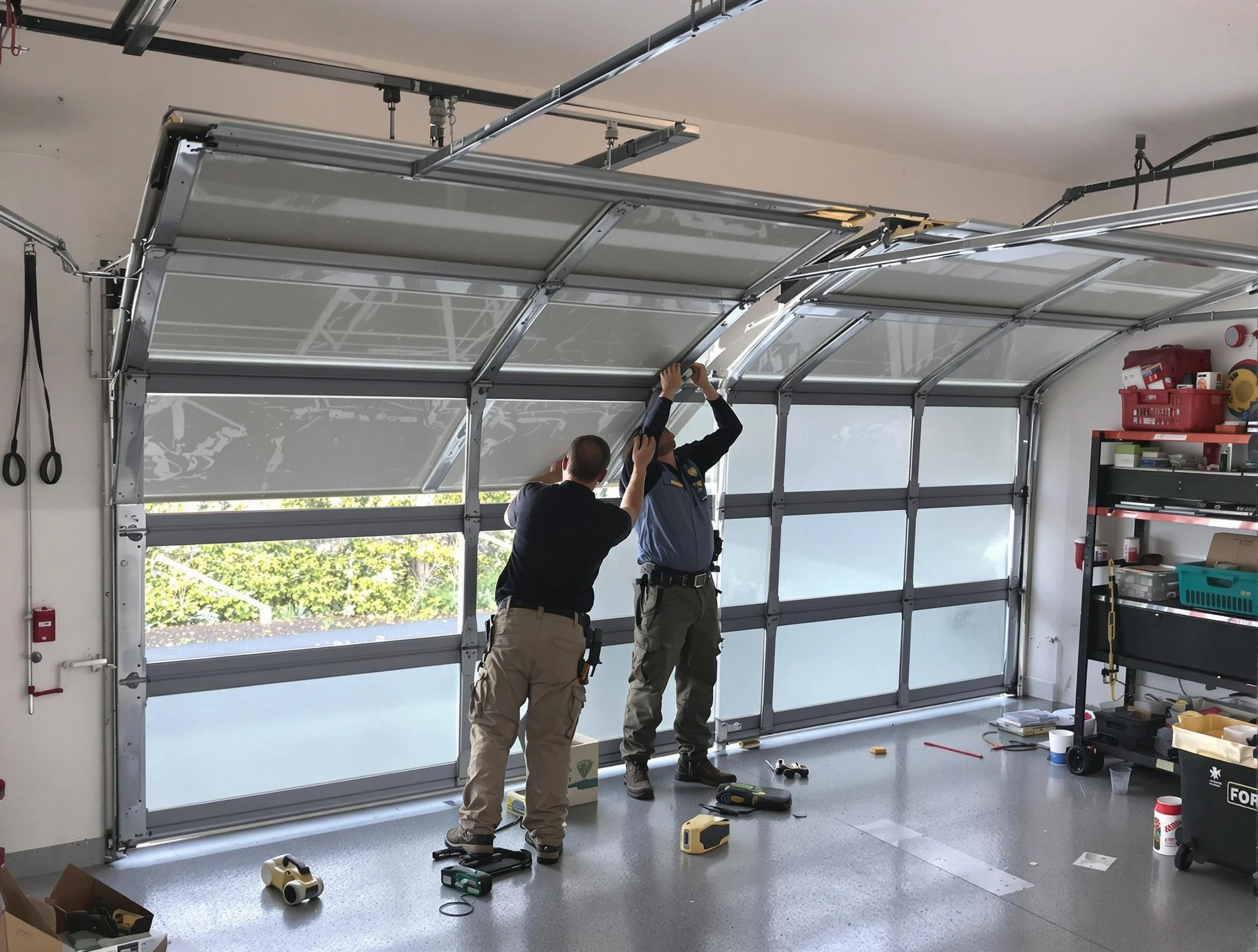 Mansfield Garage Door Repair expert performing precise panel replacement on Mansfield garage door